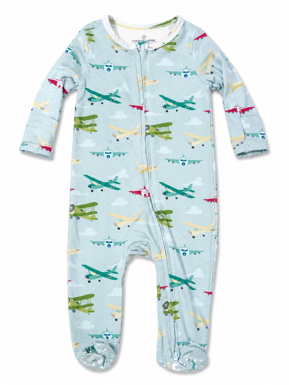 Caden Lane Airplane Print Bamboo Footie Pajamas | 0-3 Months | Soft Zip Sleeper